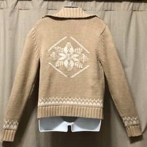 Eddie Bauer Tan Zip Up Snowflake Ski Sweater Small